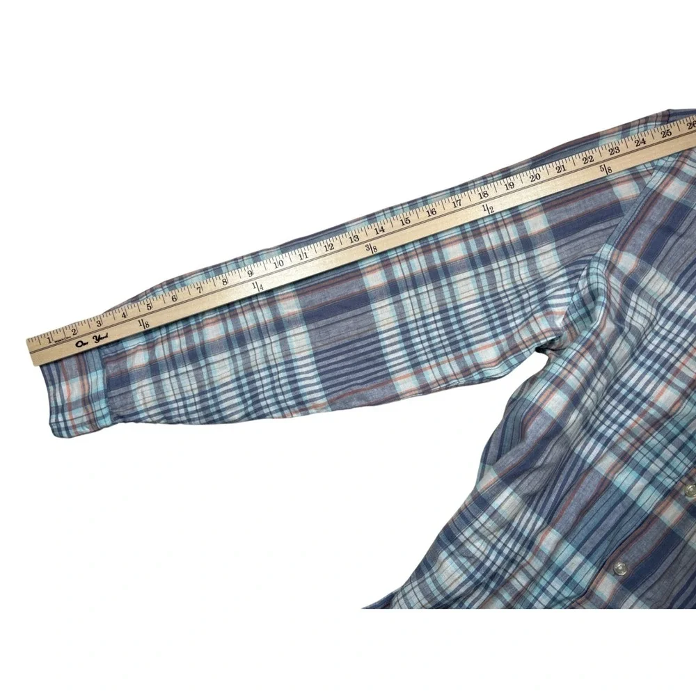 GAP Mens Linen Blend Plaid Button Down Shirt Blue Grey Orange Size M Long Sleeve
